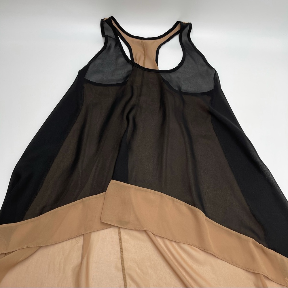 Tan Brown & Black Sheer High Low Umbrella Coverup Top - Picture 2 of 8